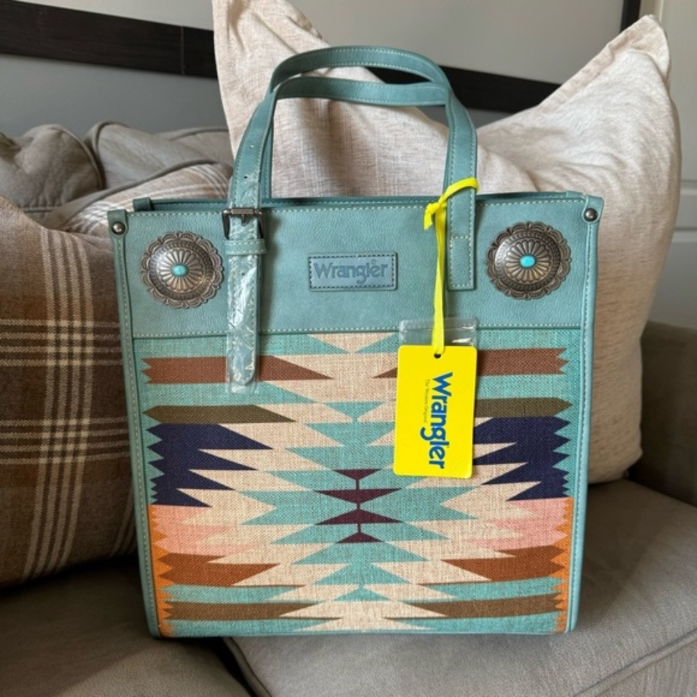 WRANGLER leather aztec concealed carry turquoise tote bag NWT
